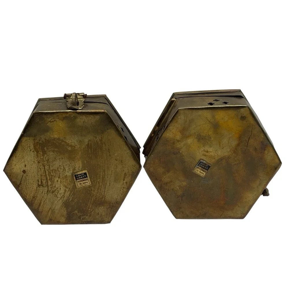 2 VTG‎ Brass Oriental Cricket Box Cage Metal Stash Asian Incense Potpourri India